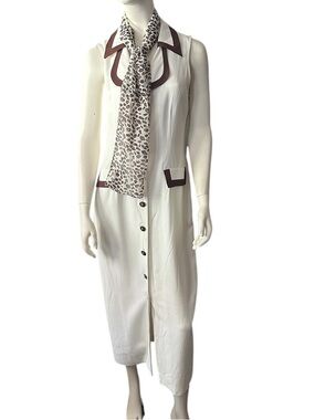 Jaclyn Hart Vintage Sheath Button Up Dress Off White/Brown Size 10 EUC